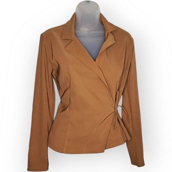 GAS Great American Sportswear Vintage 90s Women's Tie Front Blazer in Tan size 5 - Picture 1 of 6